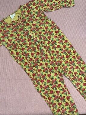 kate quinn Red Rose Print Jumpsuit on Yellow Ground